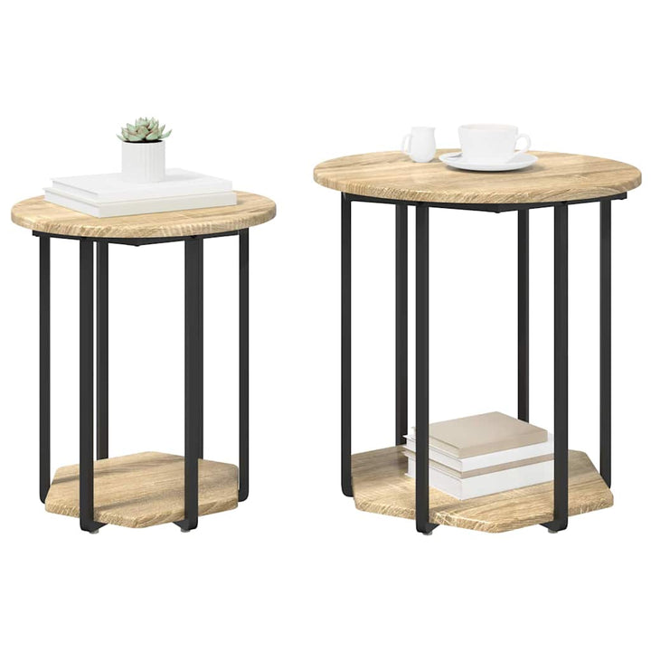 Sidebordssæt med hylde 2 pcs Brun