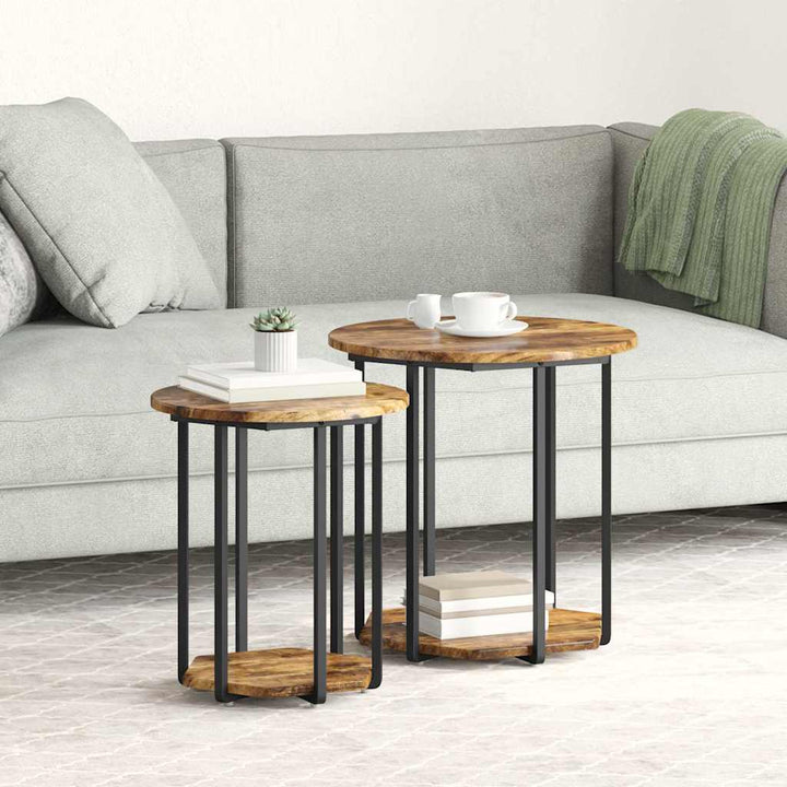 Sidebordssæt med hylde 2 pcs Brun