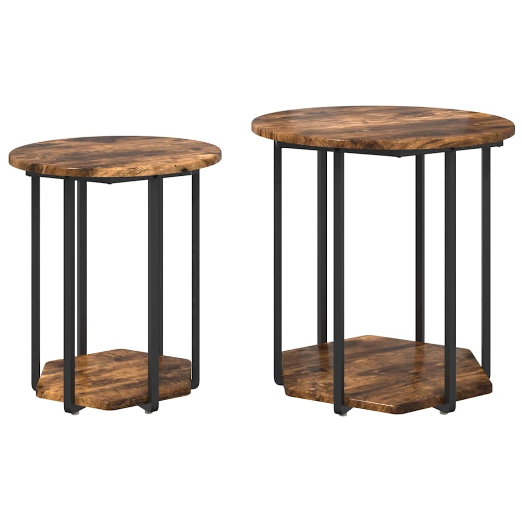 Sidebordssæt med hylde 2 pcs Brun