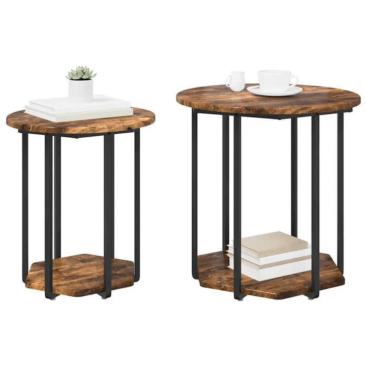 Sidebordssæt med hylde 2 pcs Brun