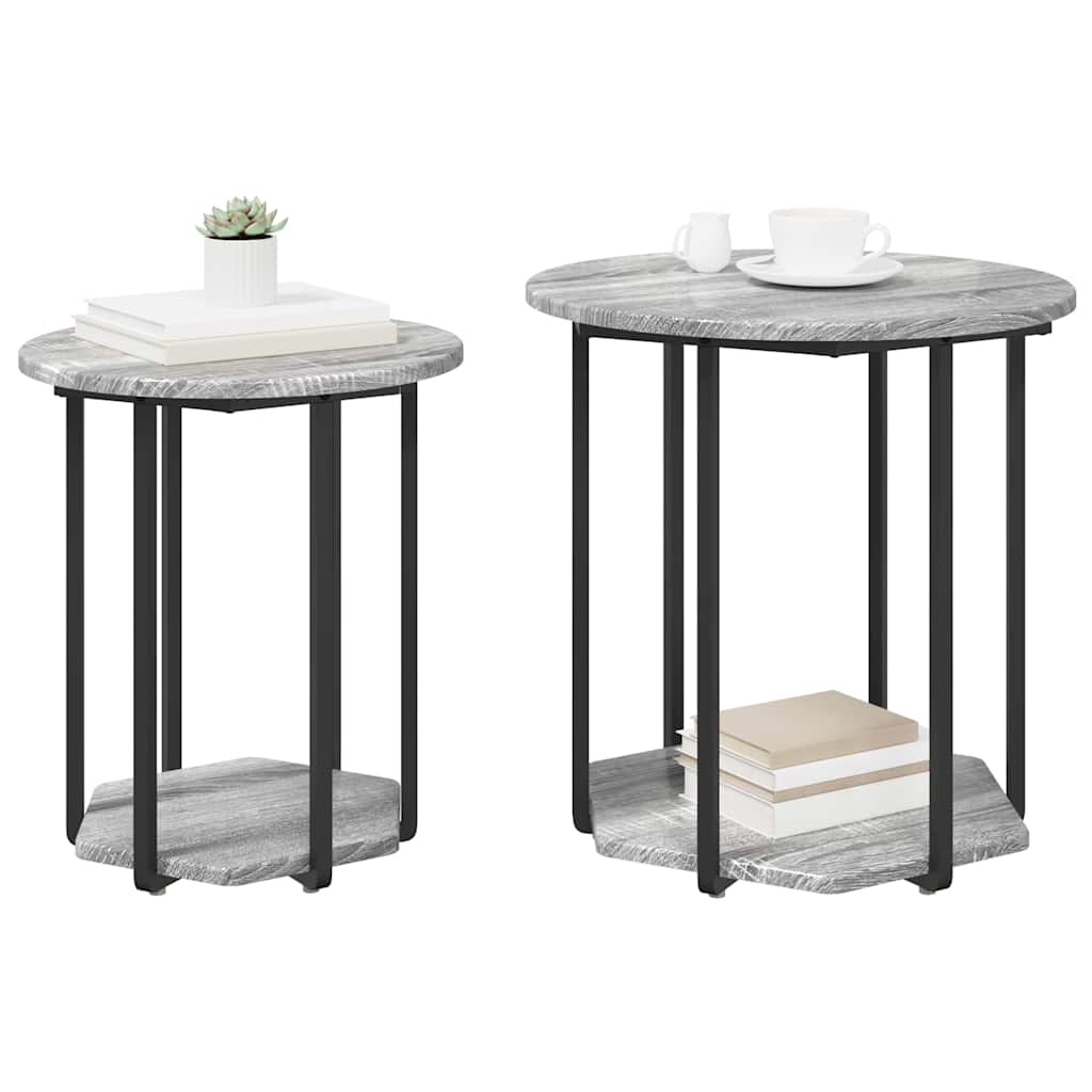 Sidebordssæt med hylde 2 pcs Grå