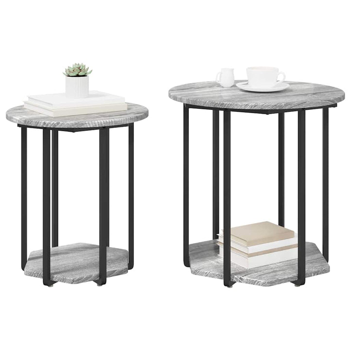 Sidebordssæt med hylde 2 pcs Grå