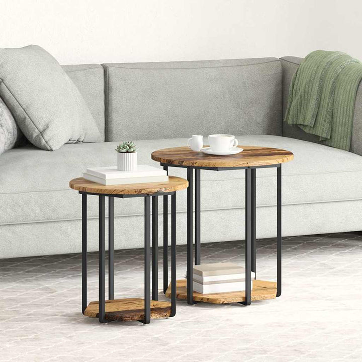 Sidebordssæt med hylde 2 pcs Brun