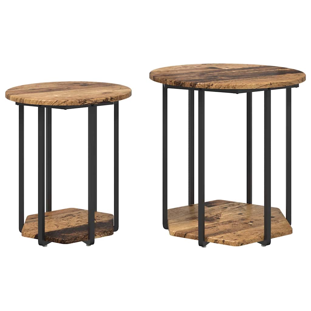 Sidebordssæt med hylde 2 pcs Brun