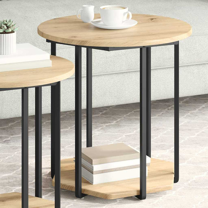 Sidebordssæt med hylde 2 pcs Brun