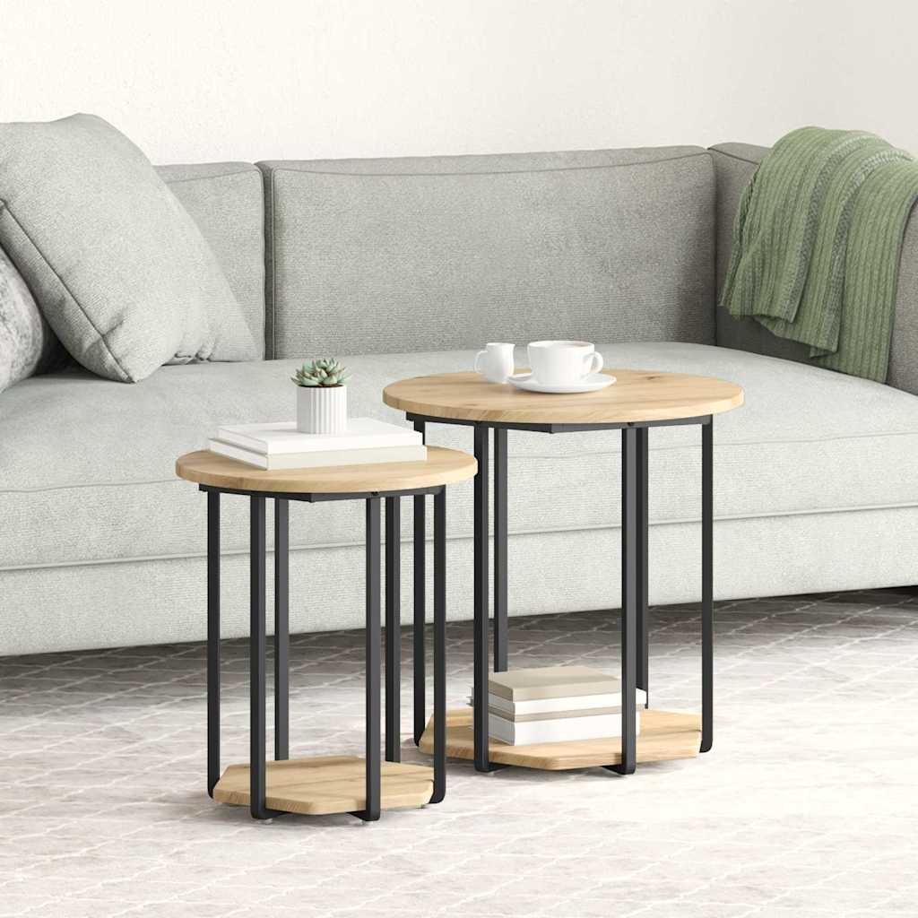 Sidebordssæt med hylde 2 pcs Brun