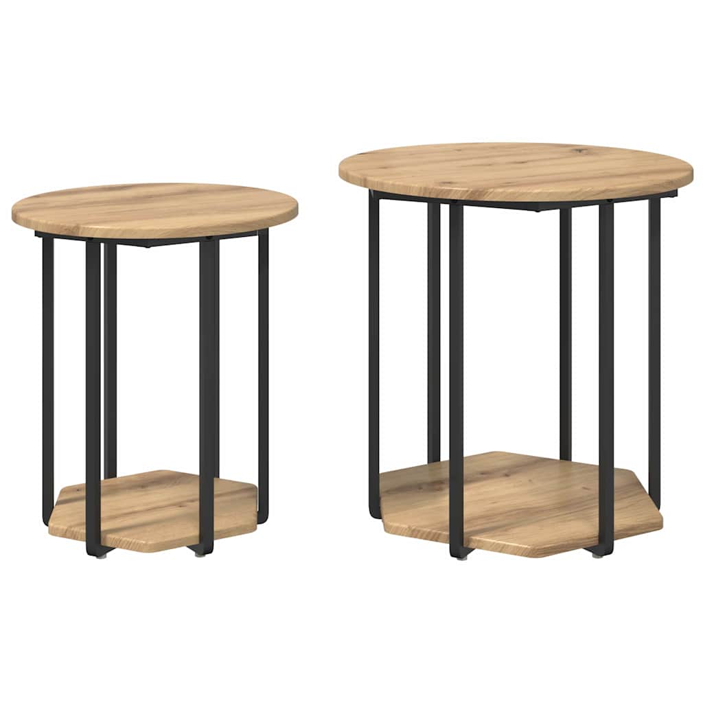 Sidebordssæt med hylde 2 pcs Brun