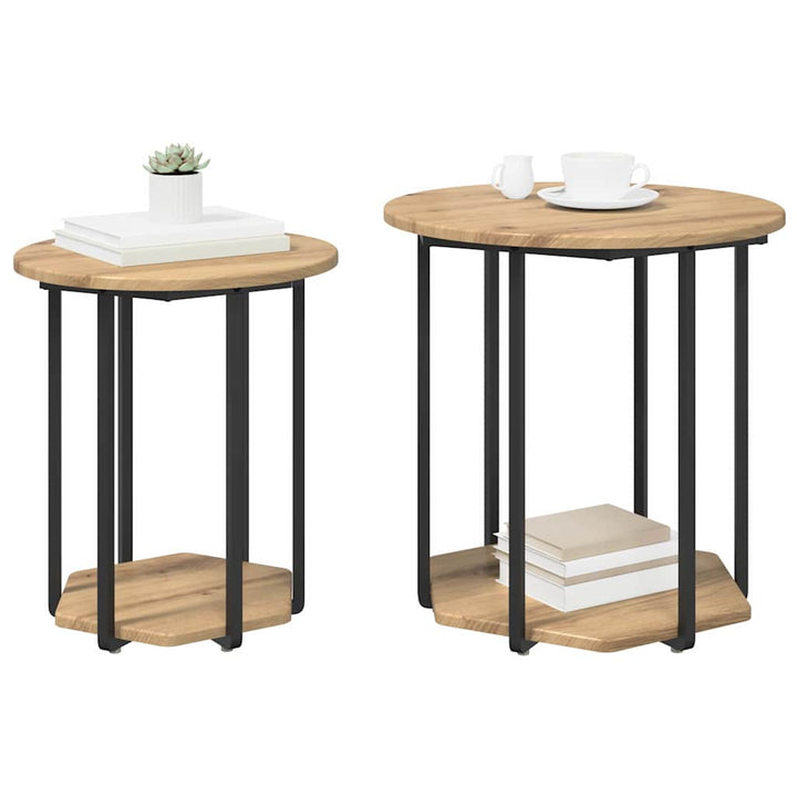 Sidebordssæt med hylde 2 pcs Brun