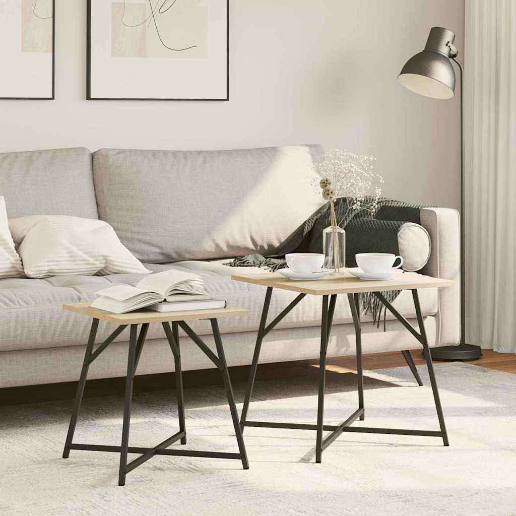 Sidebordssæt 2 pcs Sonoma Eg og Sort