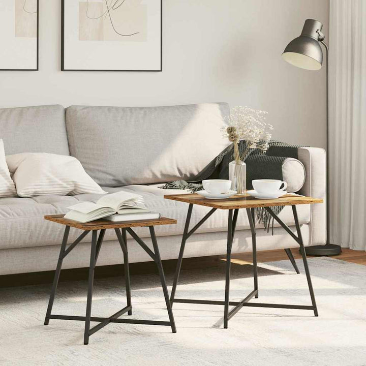Sidebordssæt 2 pcs Gammelt træ og sort