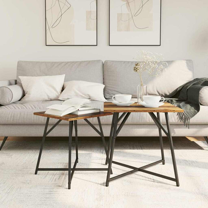 Sidebordssæt 2 pcs Gammelt træ og sort