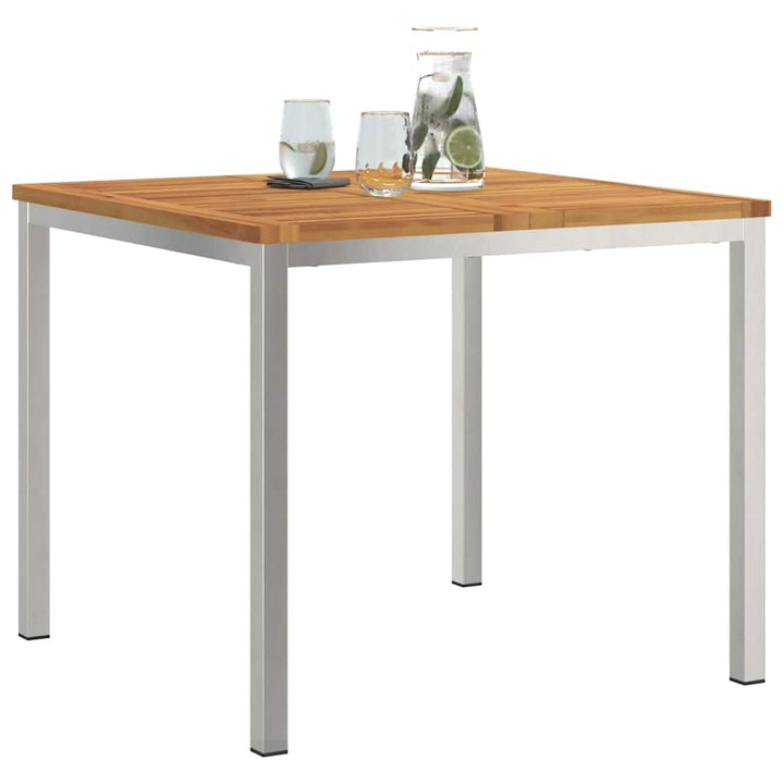 Spisebord 90x90x75 cm Massiv akacietræ og rustfrit stål