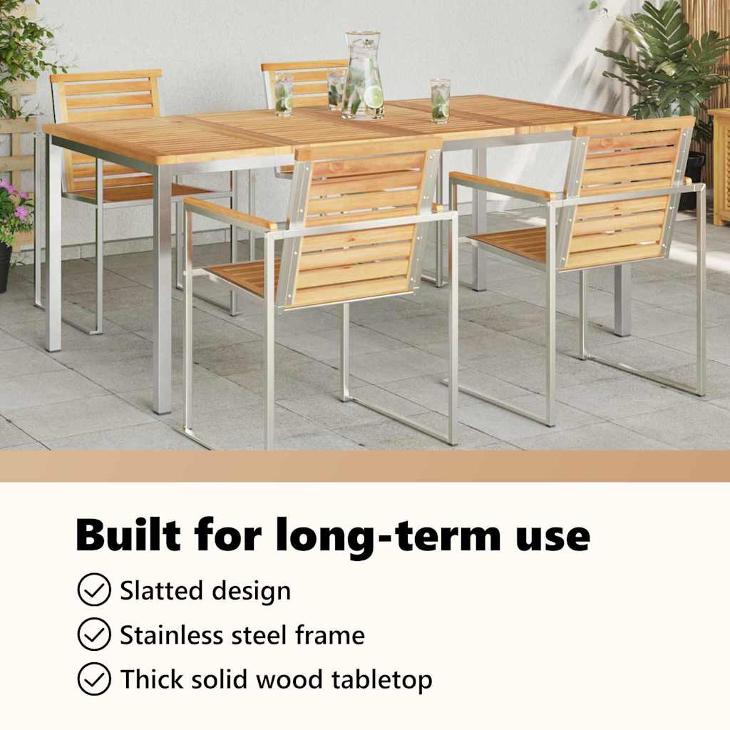 Spisebord 180x90x75 cm Massiv teaktræ og rustfrit stål