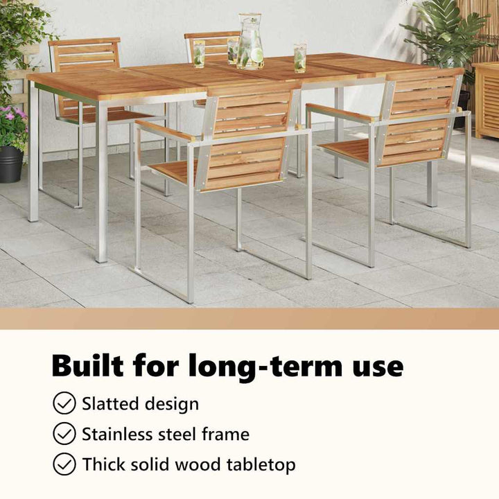 Spisebord 200x90x75 cm Massiv teaktræ og rustfrit stål