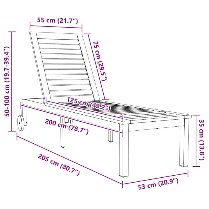 Solstol Olie Naturlig 205 x 53 x 100 cm Massivt Akacietræ