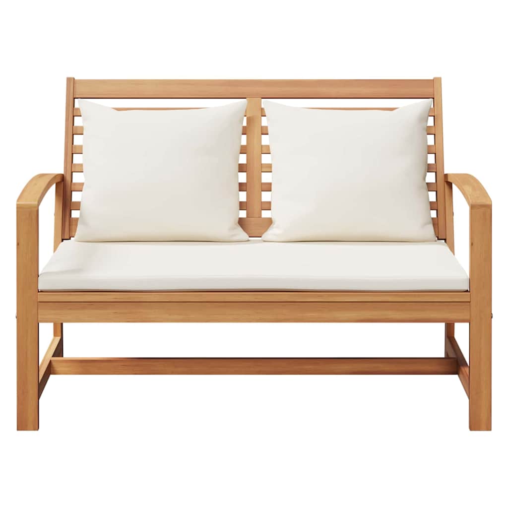 bænk med pude Brun og Creme 110 x 66 x 76 cm Massiv Teaktræ