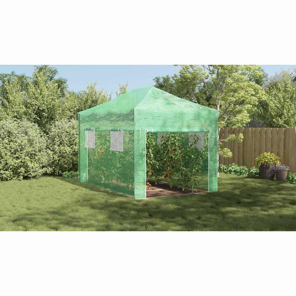Drivhus med op-poppende ramme Grøn 280 x 410 x 315 cm Jern