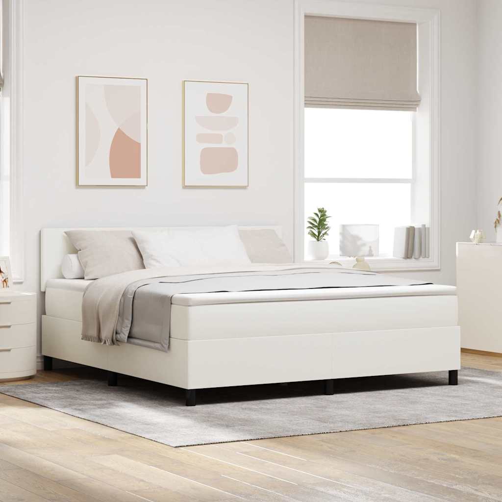 Box spring seng Creme og hvid 180 x 200 cm Velourstof