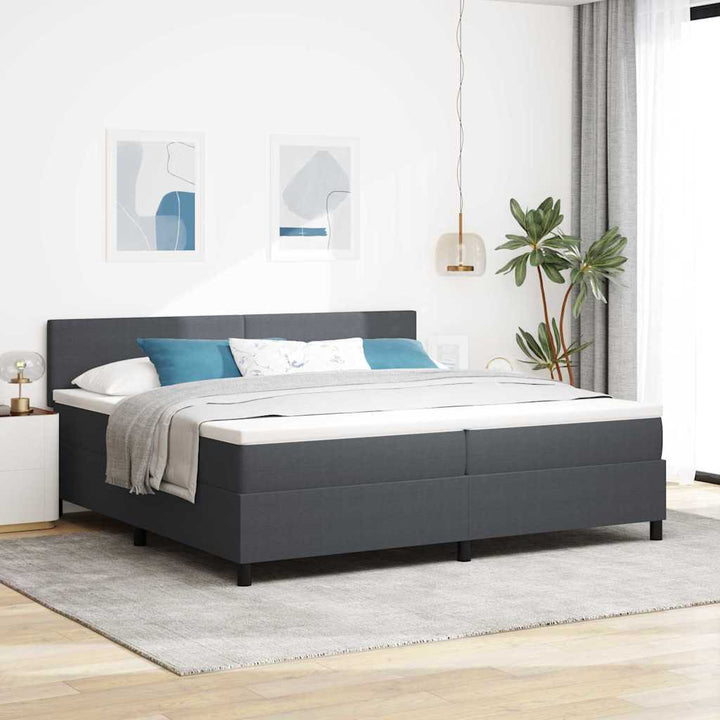 Box spring seng Mørkegrå og Hvid 200 x 200 cm Velourstof