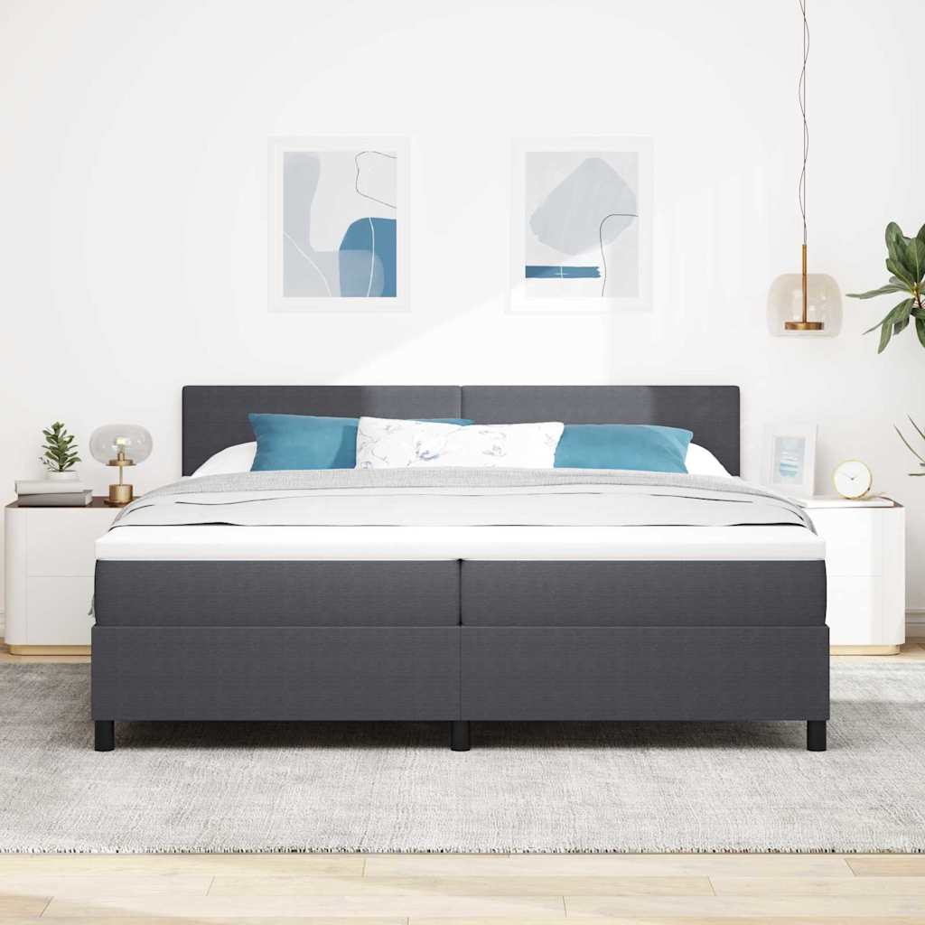 Box spring seng Mørkegrå og Hvid 200 x 200 cm Velourstof