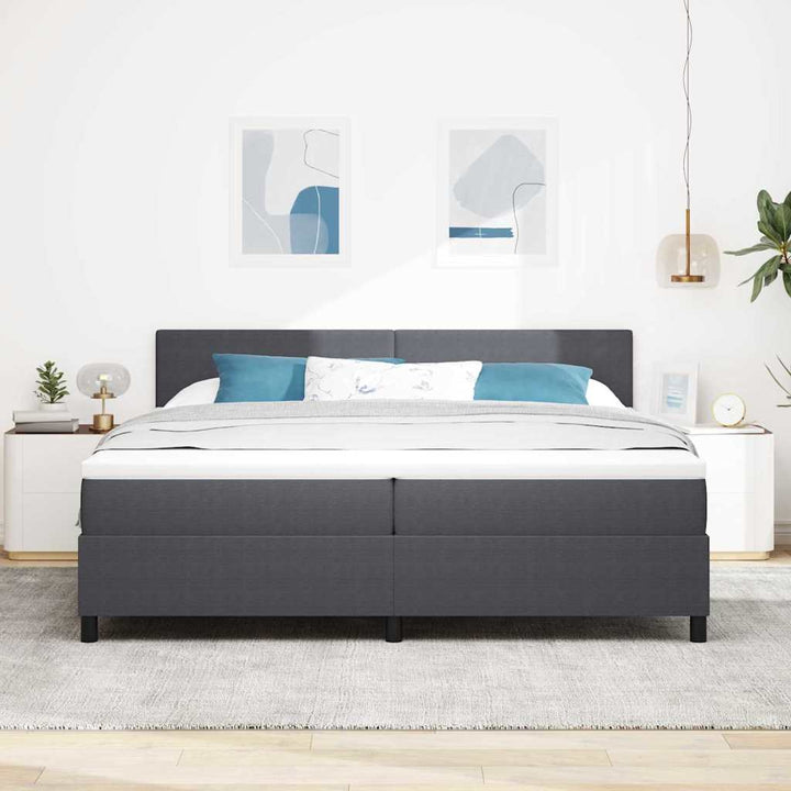 Box spring seng Mørkegrå og Hvid 200 x 200 cm Velourstof