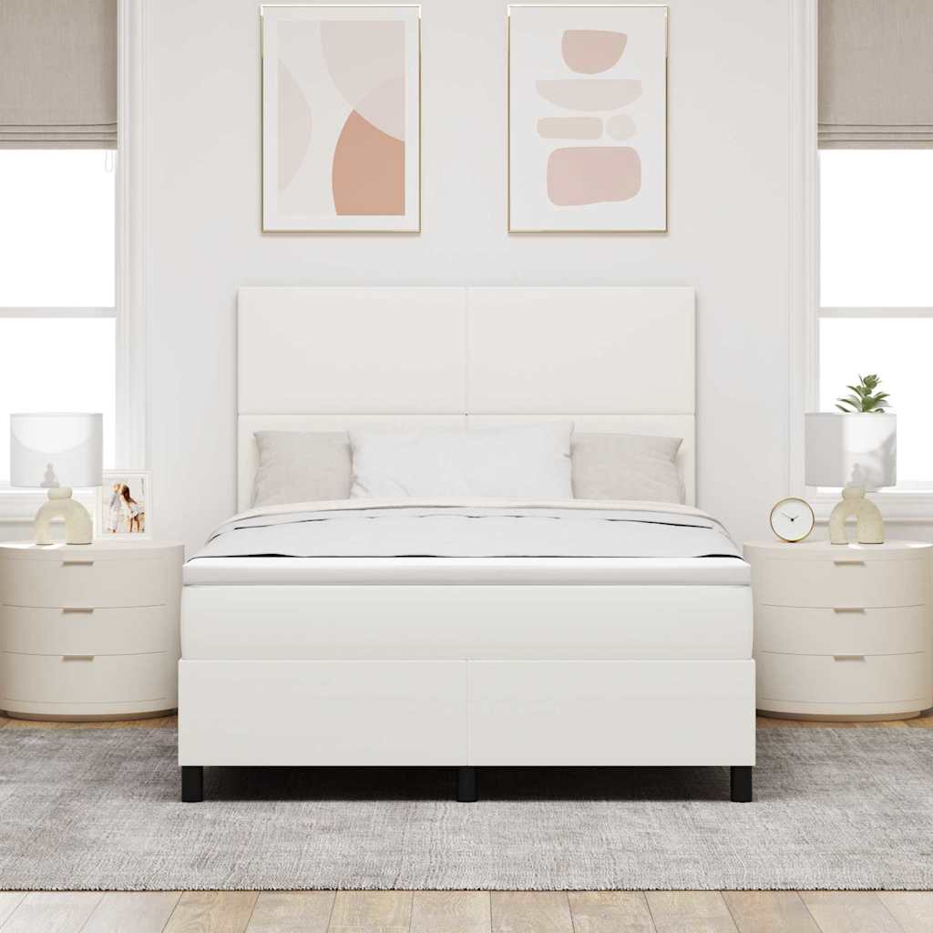 Box spring seng Creme og hvid 160 x 200 cm Velourstof