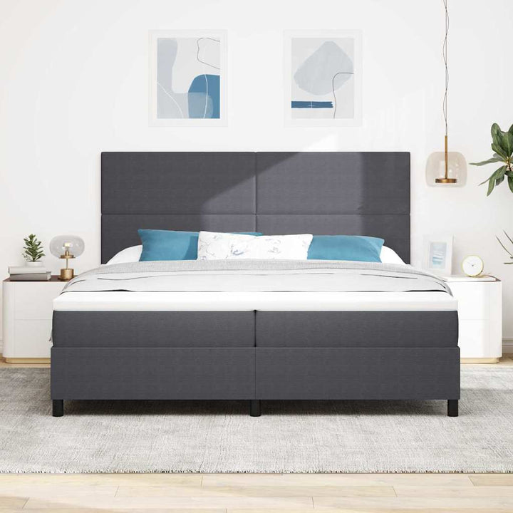 Box spring seng Mørkegrå og Hvid 200 x 200 cm Velourstof