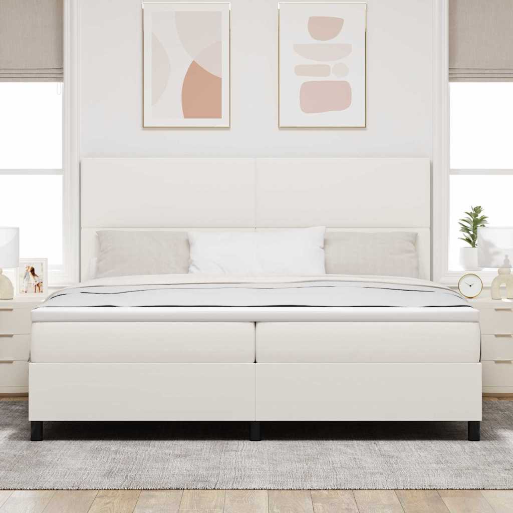 Box spring seng Creme og hvid 200 x 200 cm Velourstof