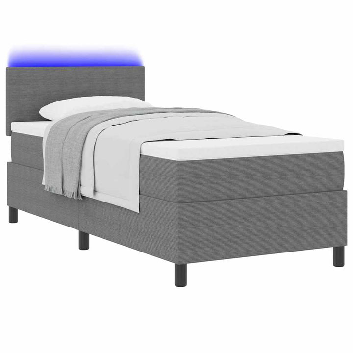 LED Box Spring Bed Lys Grå og Hvid 80 x 200 cm Velourstof