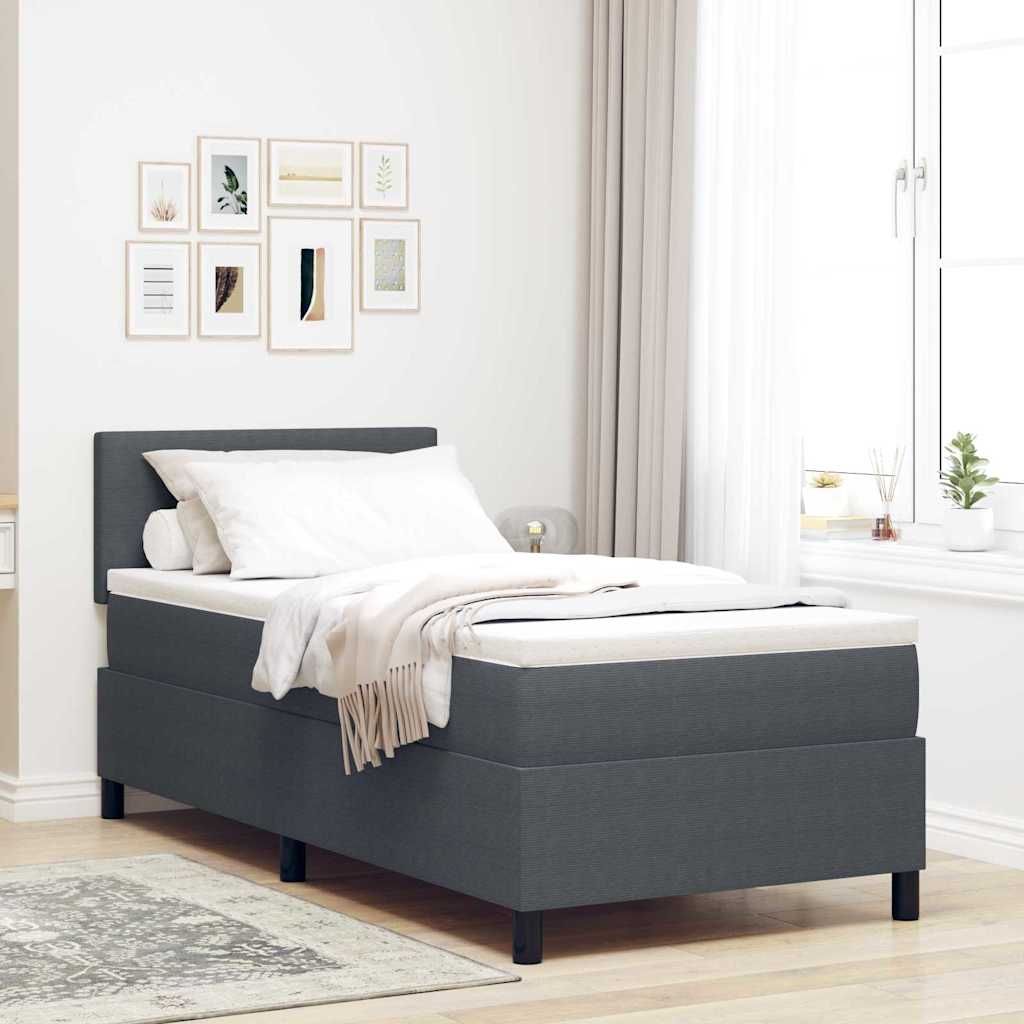 LED Box Spring Bed Mørkegrå og Hvid 90 x 190 cm Velourstof