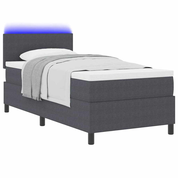 LED Box Spring Bed Mørkegrå og Hvid 90 x 190 cm Velourstof