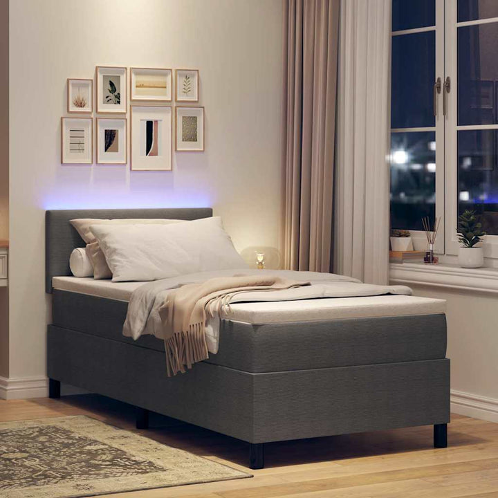 LED Box Spring Bed Lys Grå og Hvid 100 x 200 cm Velourstof