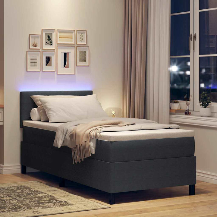 LED Box Spring Bed Mørkegrå og Hvid 100 x 200 cm Velourstof