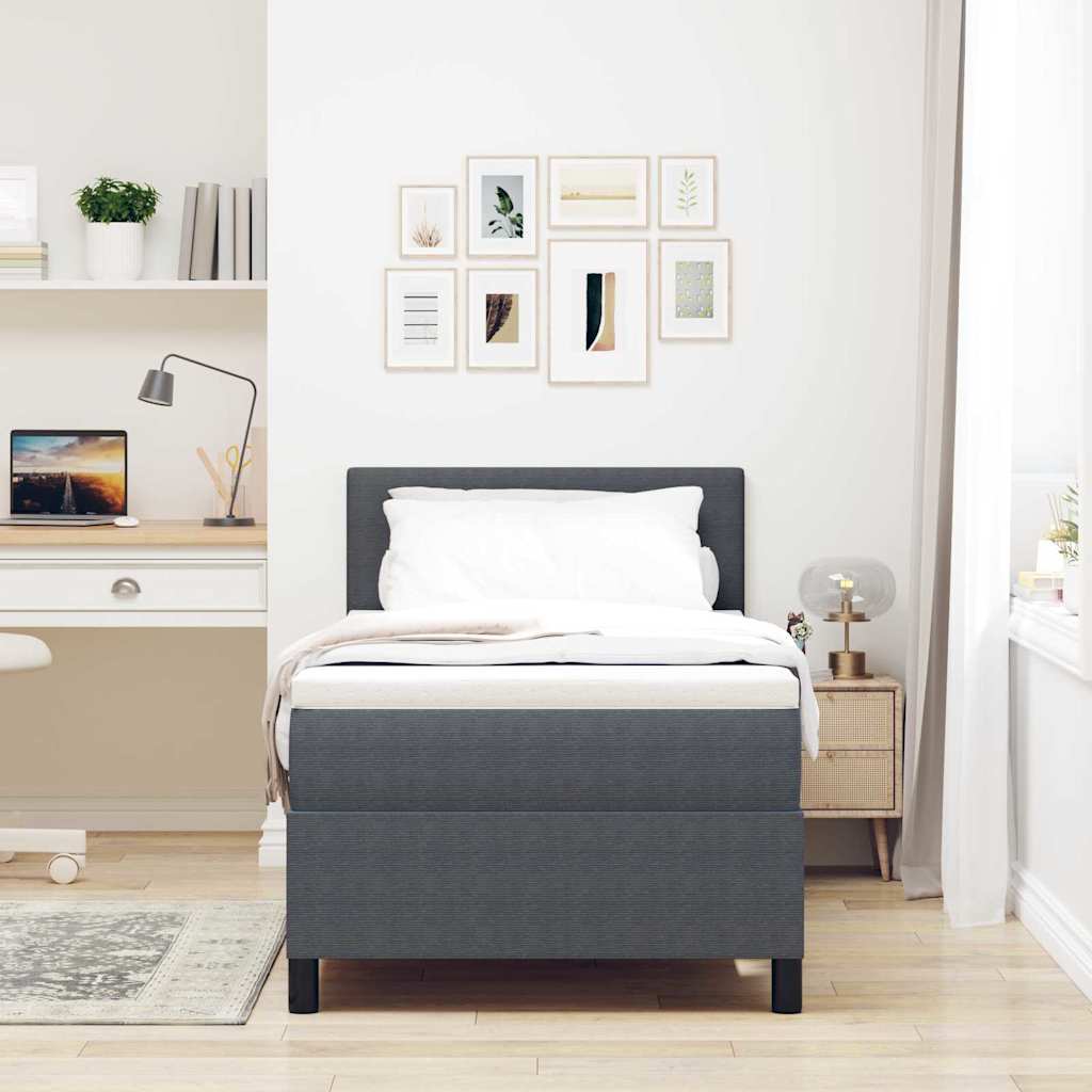 LED Box Spring Bed Mørkegrå og Hvid 100 x 200 cm Velourstof
