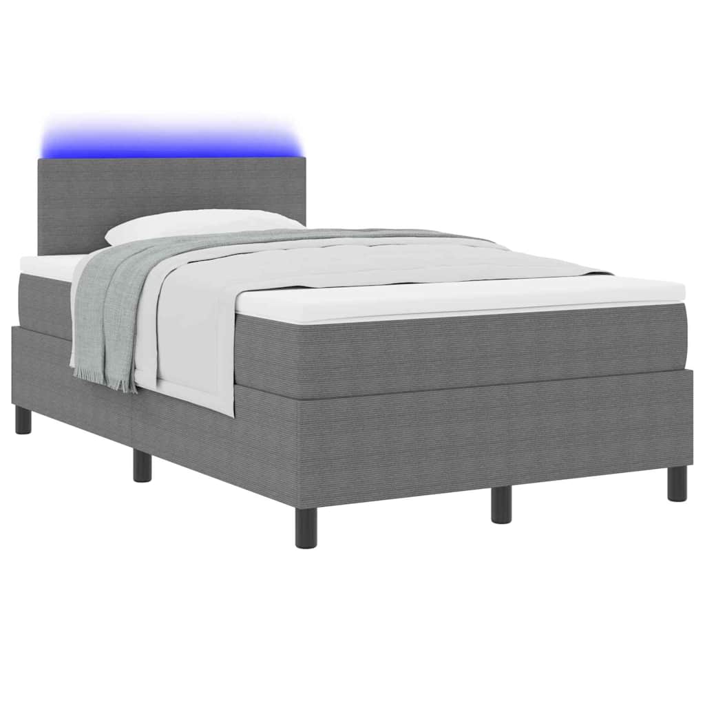 LED Box Spring Bed Lys Grå og Hvid 120 x 190 cm Velourstof