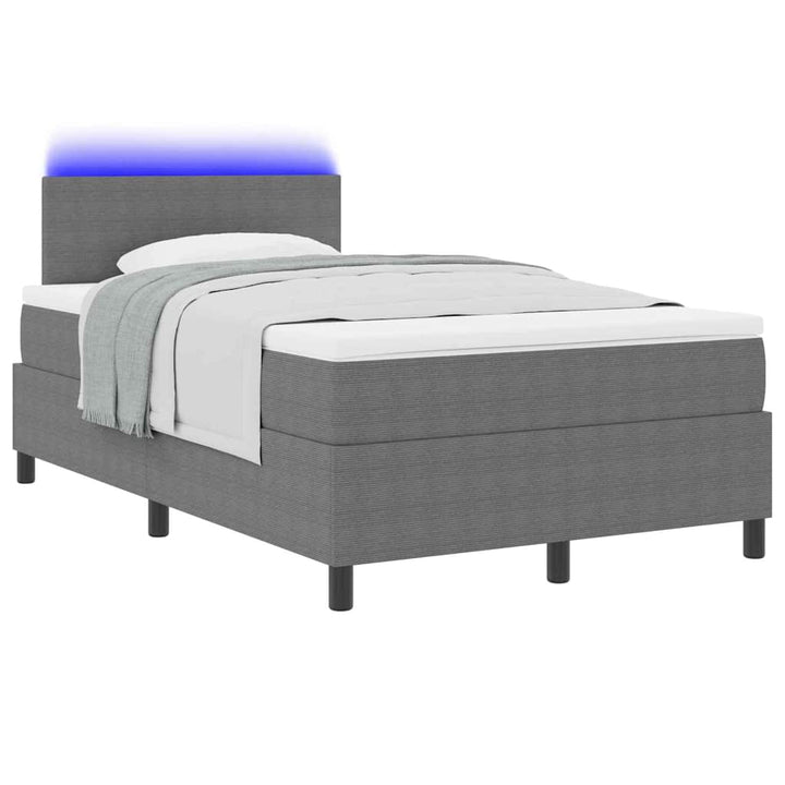 LED Box Spring Bed Lys Grå og Hvid 120 x 190 cm Velourstof
