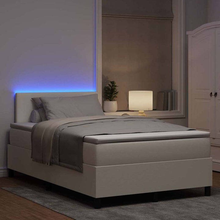 LED Box Spring Bed Creme og hvid 120 x 190 cm Velourstof