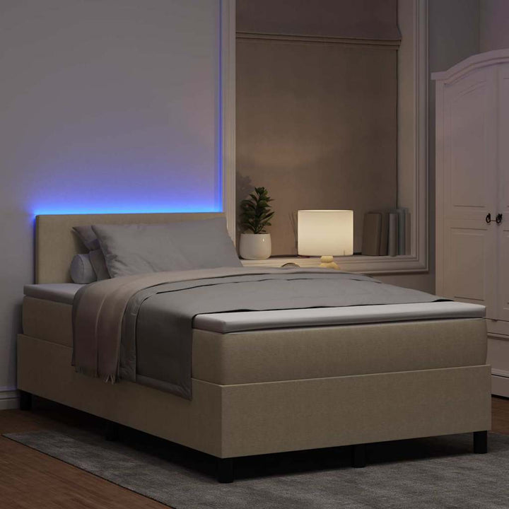 LED Box Spring Bed Lys Grå og Hvid 120 x 190 cm Velourstof
