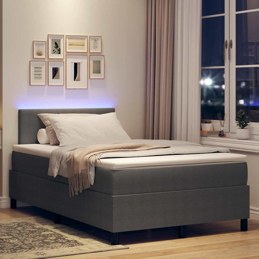 LED Box Spring Bed Lys Grå og Hvid 120 x 200 cm Velourstof