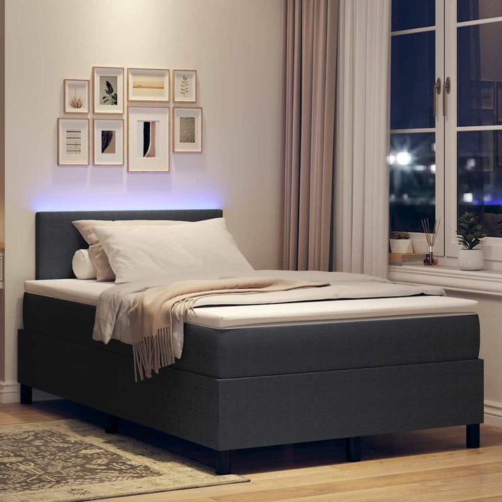 LED Box Spring Bed Mørkegrå og Hvid 120 x 200 cm Velourstof