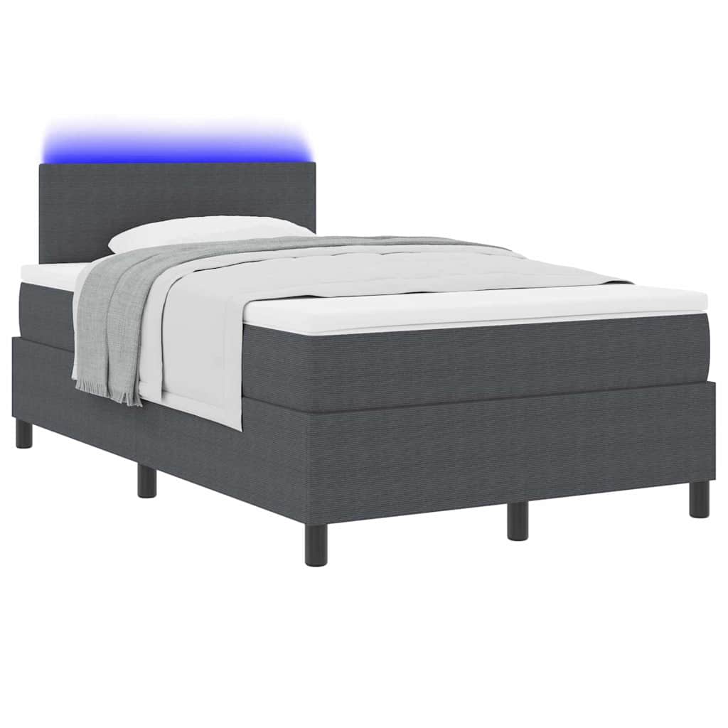 LED Box Spring Bed Mørkegrå og Hvid 120 x 200 cm Velourstof