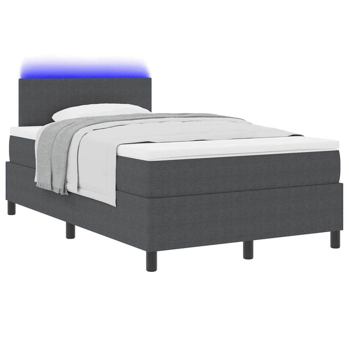 LED Box Spring Bed Mørkegrå og Hvid 120 x 200 cm Velourstof