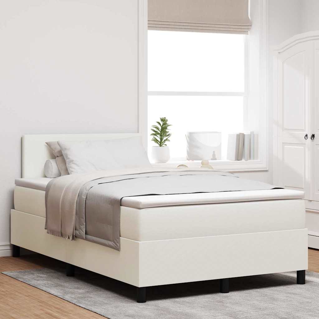 LED Box Spring Bed Creme og hvid 120 x 200 cm Velourstof