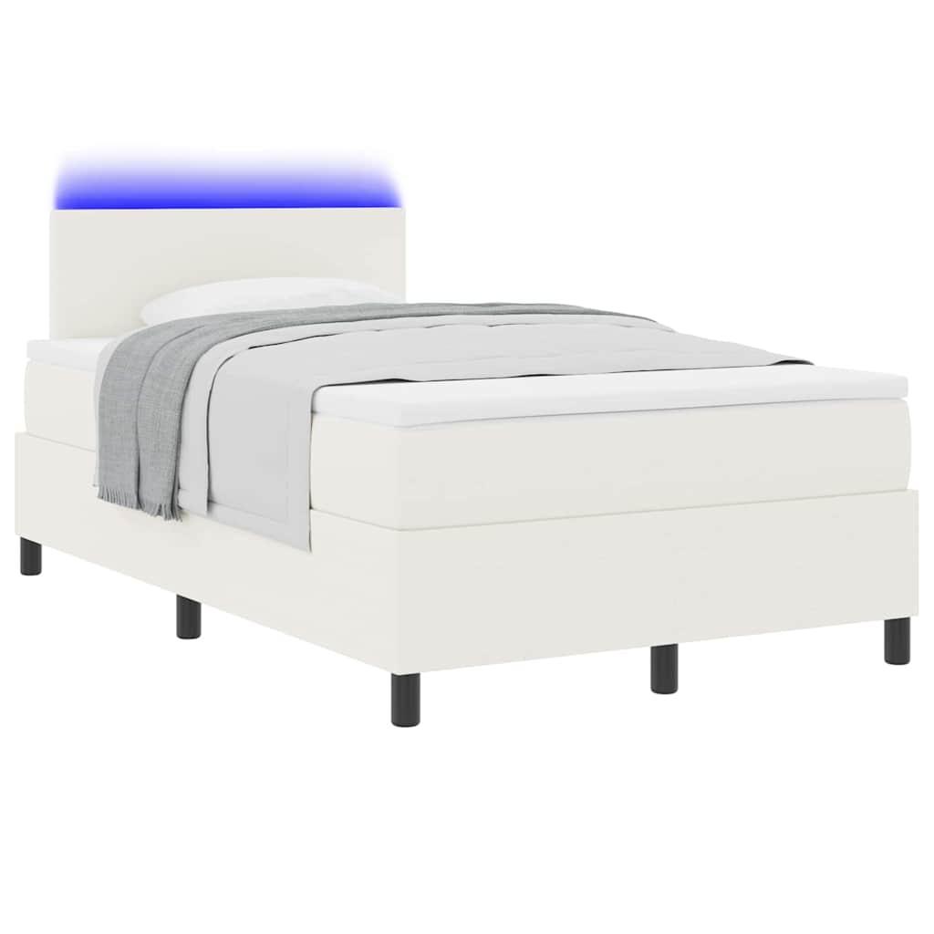 LED Box Spring Bed Creme og hvid 120 x 200 cm Velourstof