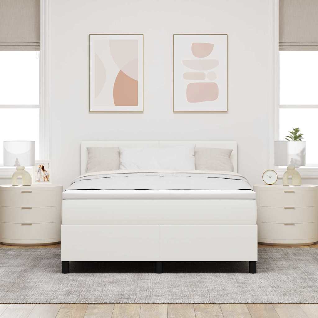 LED Box Spring Bed Creme og hvid 140 x 190 cm Velourstof