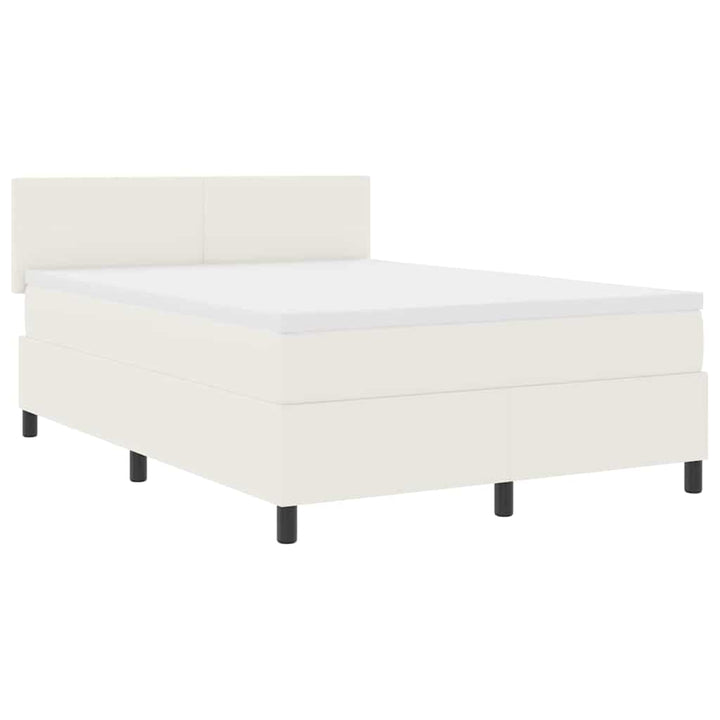 LED Box Spring Bed Creme og hvid 140 x 190 cm Velourstof