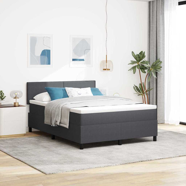 LED Box Spring Bed Mørkegrå og Hvid 140 x 200 cm Velourstof