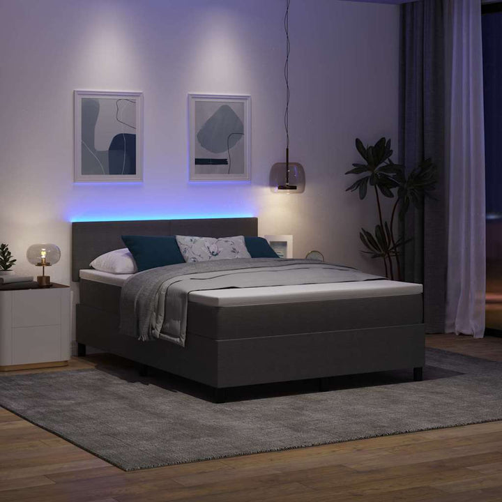 LED Box Spring Bed Lys Grå og Hvid 160 x 200 cm Velourstof