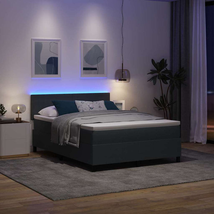 LED Box Spring Bed Mørkegrå og Hvid 160 x 200 cm Velourstof