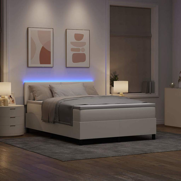 LED Box Spring Bed Creme og hvid 160 x 200 cm Velourstof